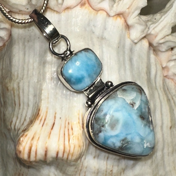 Gem Treasures 22x16mm Larimar & Multi Topaz Halo Pendant w/ Chain main image 0